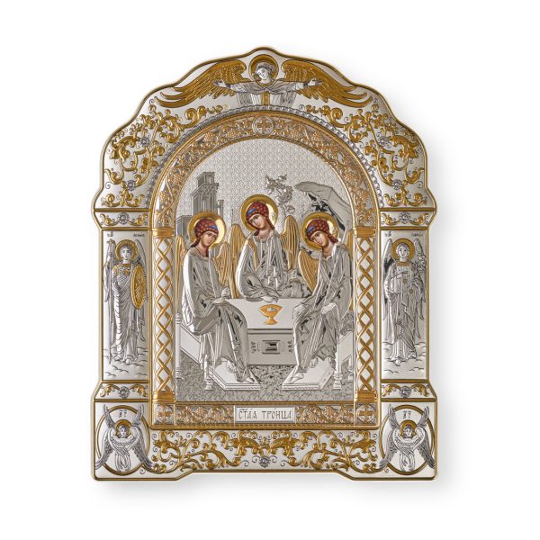 Св. Троица, икона арочная с рамкой, красное дерево 206х270