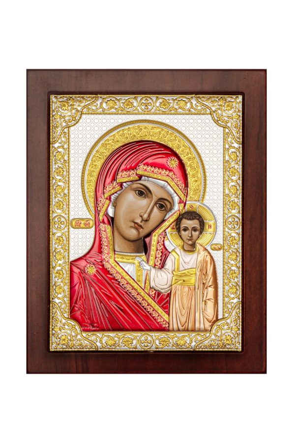 Казанская БМ, икона прямоугольная с рамкой, красное дерево, эмаль 185х235