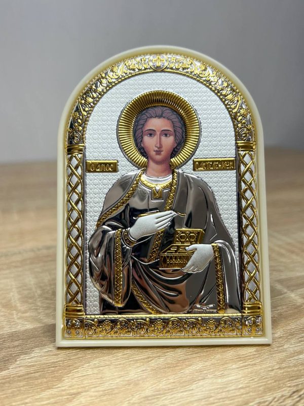 Пантелеймон, икона арочная, пластик белый 80х115