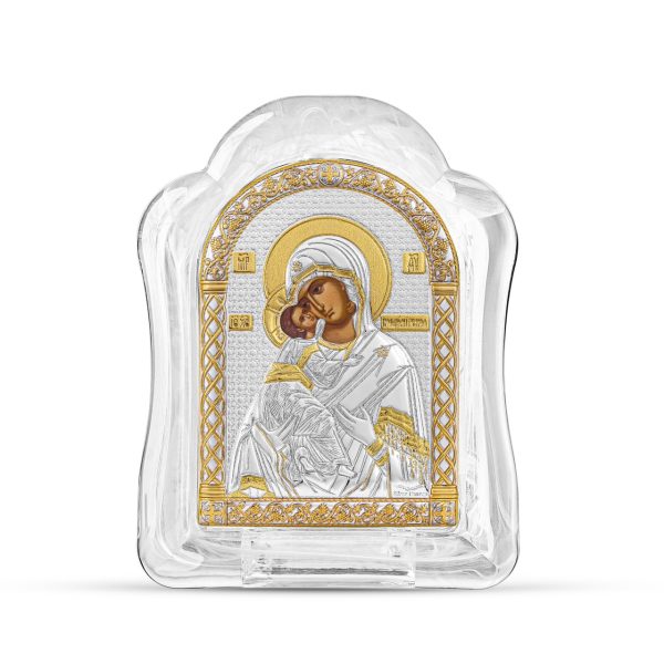 Владимирская БМ, икона арочная, белое муранское стекло 103х147