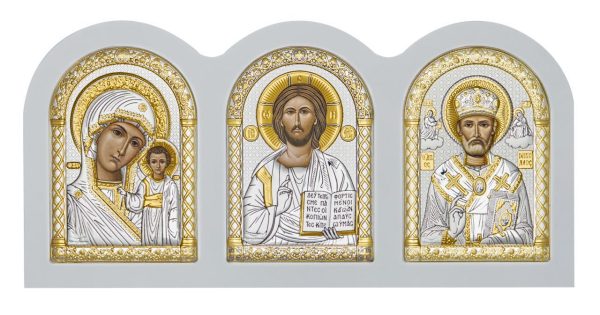 cc541618a56b4303521c4538ab668a2e.jpg Триптих, Спаситель, Казанская БМ, Николай Чудотворец, икона, белое дерево 75х160