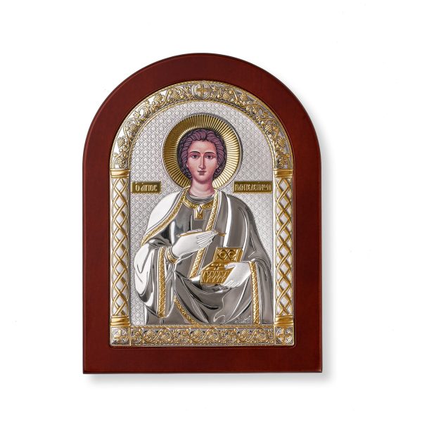 Пантелеймон, икона арочная, красное дерево 150х200
