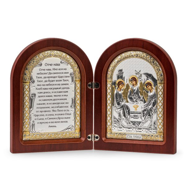 Складень, Св. Троица, Молитва, икона арочная, красное дерево 140x200