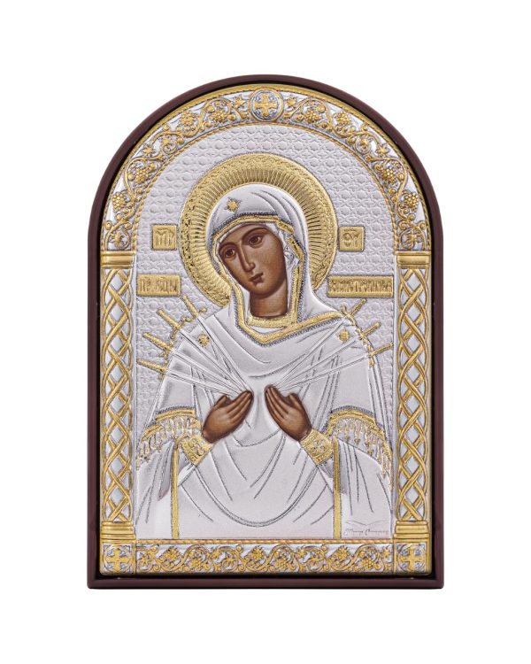 Семистрельная БМ, икона арочная, пластик красный 62x88