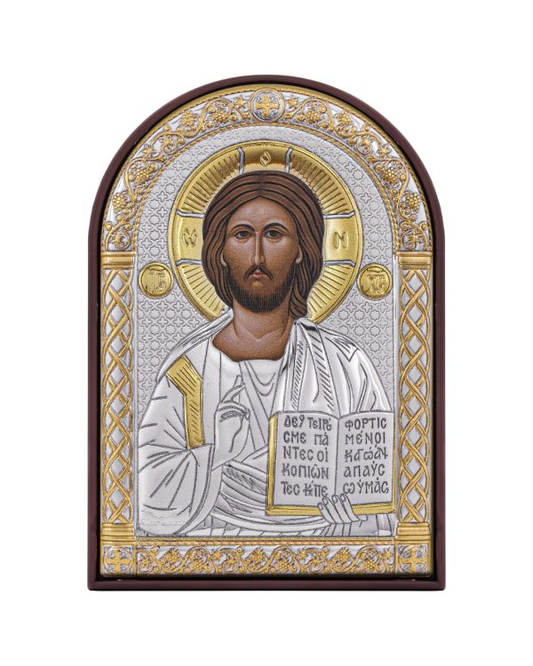 e48698ec1476116d9a46078d597b1e37.jpeg Спаситель, икона арочная, пластик коричневый 62x88