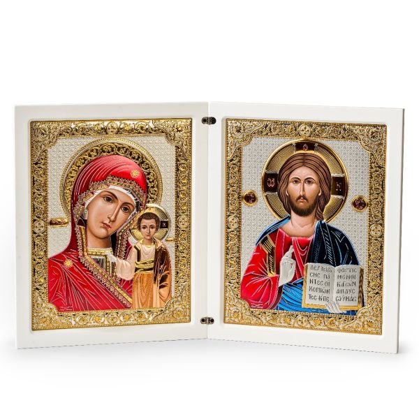 e607ab8daba2398cca92df73aedd9ff9.jpg Складень, Казанская БМ, Молитва, икона прямоугольная, белое дерево, эмаль 260x420