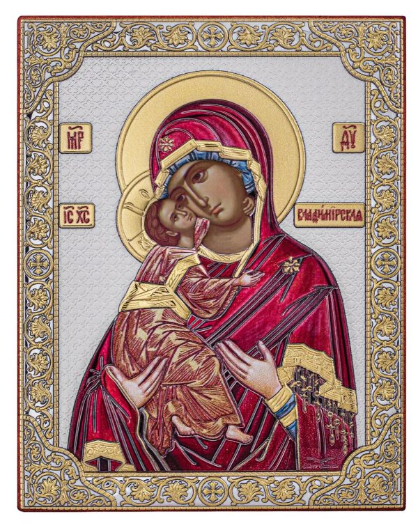 Владимирская БМ, икона прямоугольная без рамки, красное дерево, эмаль 120х160