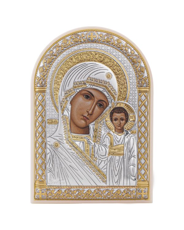 Казанская БМ, икона арочная, пластик белый 62x88