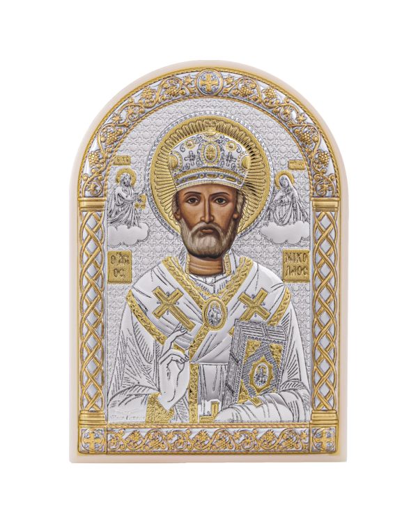 Николай Чудотворец, икона арочная, пластик белый 80х115