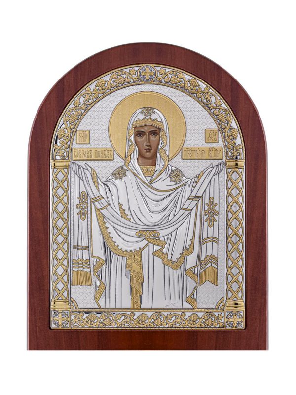 Покрова БМ, икона арочная, красное дерево 206х275