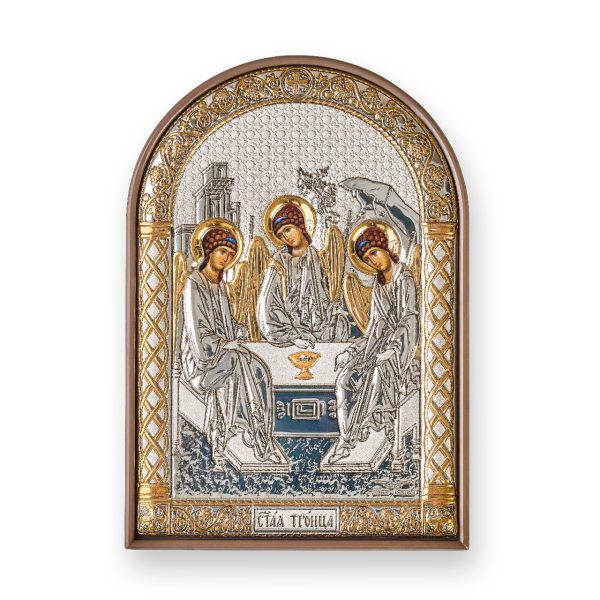 Св. Троица, икона арочная, пластик коричневый 62x88