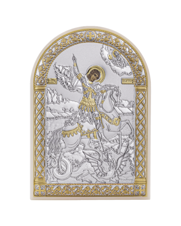 Георгий Победоносец, икона арочная, пластик белый 80х115