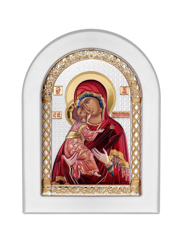 Владимирская БМ, икона арочная, белое дерево, эмаль 206х275