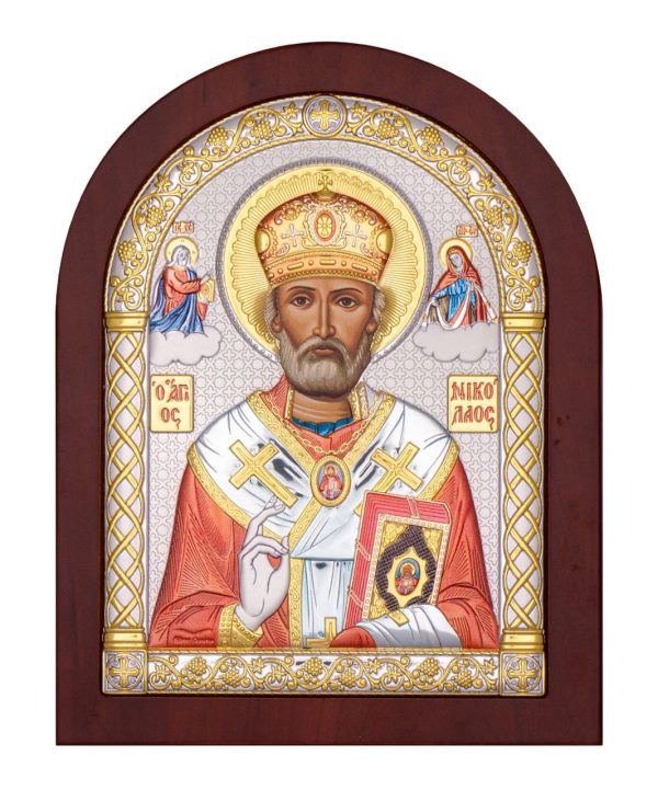 Николай Чудотворец, икона арочная, красное дерево, эмаль 175х225