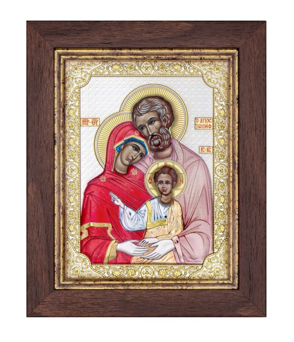 Св. Семейство, икона прямоугольная в рамке под стеклом, красное дерево, эмаль 206х258