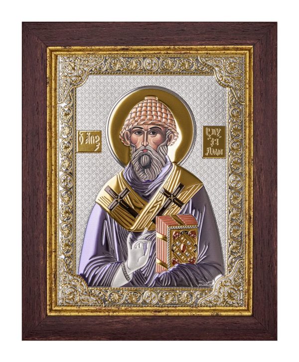Спиридон, икона прямоугольная в рамке под стеклом, красное дерево, эмаль 206х258