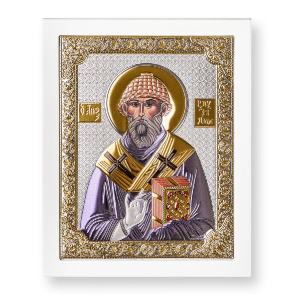 Спиридон, икона прямоугольная с рамкой, белое дерево, эмаль 185х235