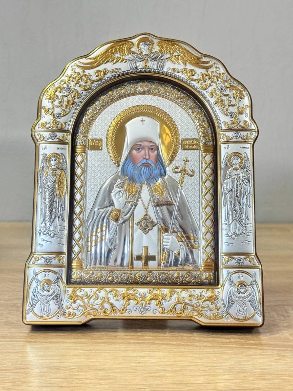 Лука Крымский, икона белая арочная под стеклом 178x230