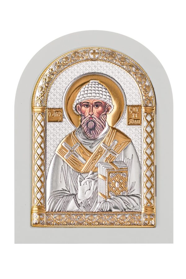 9145a26d577b1d4677c8806bfb04f723.jpg Спиридон, икона арочная, белое дерево 86х112