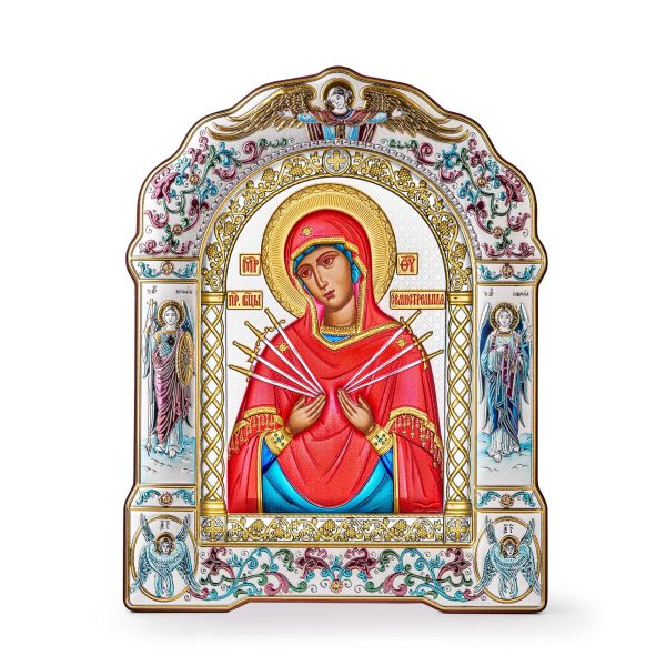 f6414bafb6c34d0c46baf764849de98a.jpg Семистрельная БМ, икона арочная с рамкой под стеклом, красное дерево, эмаль 206х270